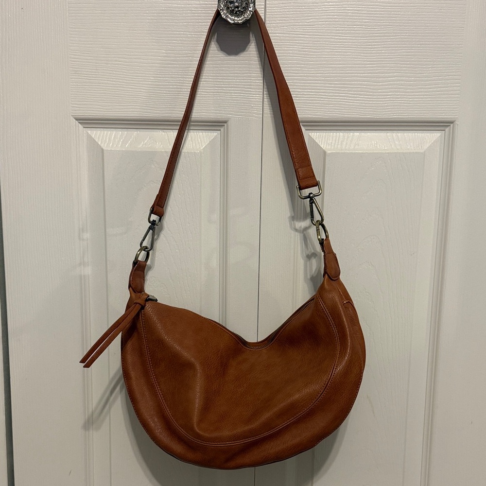 Anthropologie Rich Brown Leather Hobo Bag